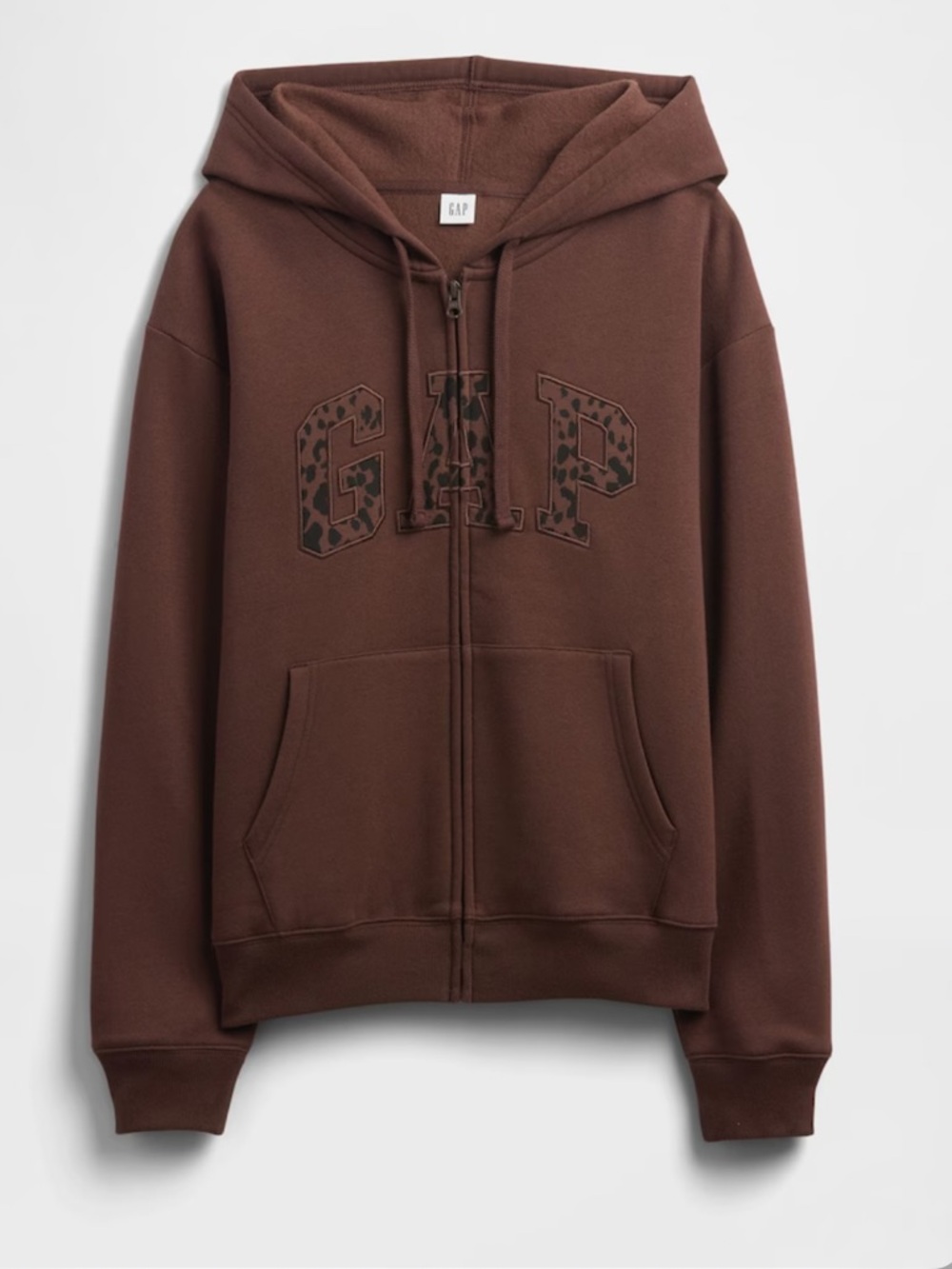 Brown Leopard Print Zip Up Logo Hoodie